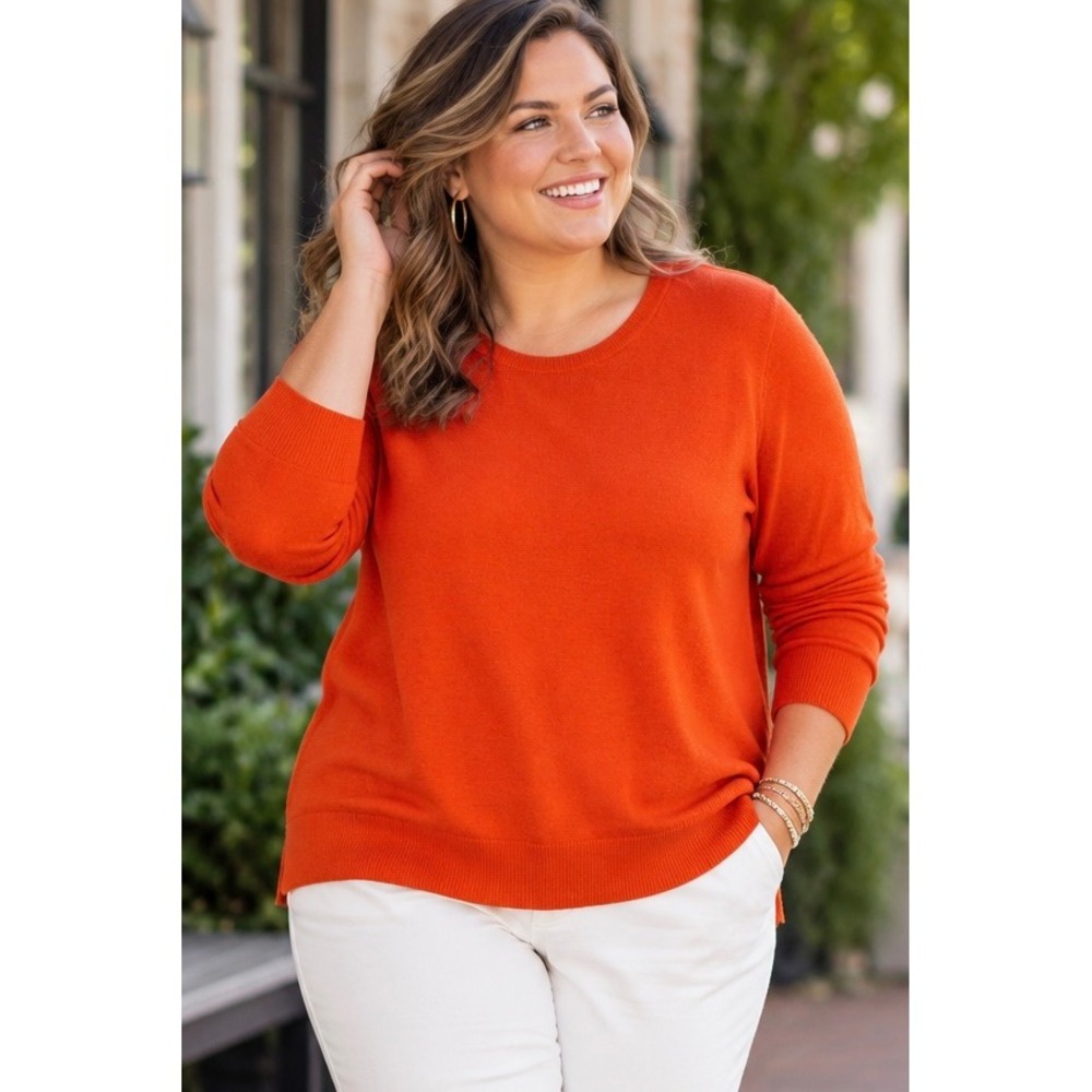 Lauren Ralph Lauren Orange Crewneck Sweater 3X Cotton Modal Knit Plus Size
